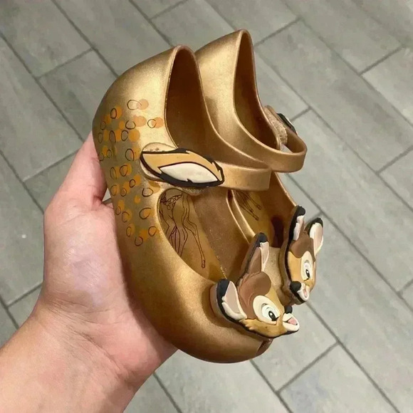 Mini Melissa Metallic Gold Bambi Shoes Size 7 - Picture 2 of 4